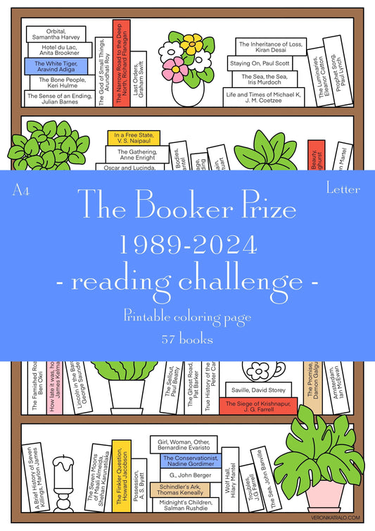 Printable Booker Prize reading challenge, complete Booker prize digital winners list 1989-2024 | A4 + LETTER