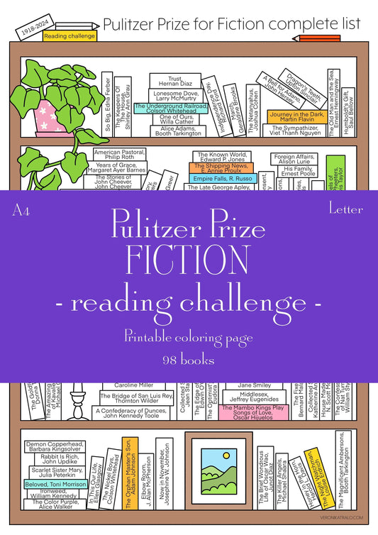 Pulitzer Prize for FICTION reading challenge 1918-2024 | A4 + LETTER