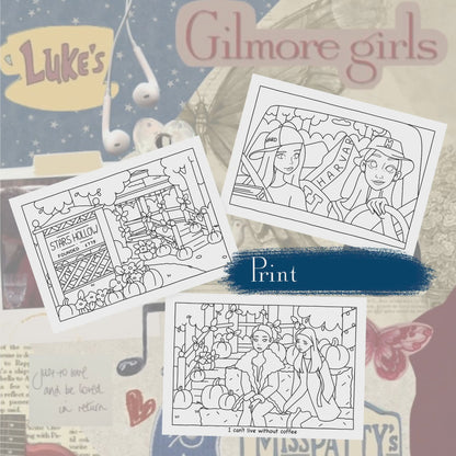 Digital download • Gilmore Girls autumn coloring pages (Set of 3) 🍂☕️📚