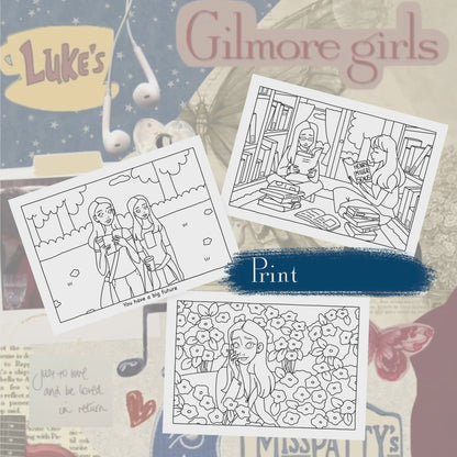 Digital download • Gilmore Girls spring coloring pages (Set of 3) 🌼☕️📚